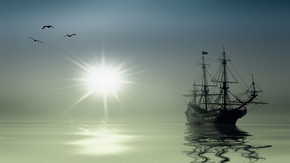 Güneş ve Eski Gemi Kanvas Tablo