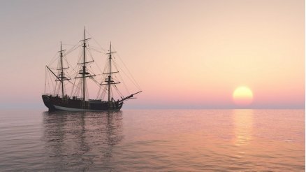 Gün Batımı ve Yelkenli Gemi Kanvas Tablo