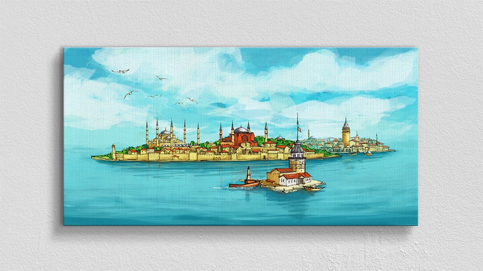 İstanbul Boğazı ve Kız Kulesi Kanvas Tablo