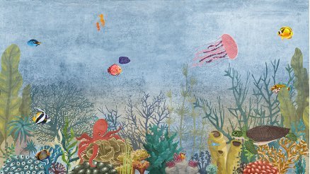 Denizaltı ve Canlıları Suluboya Görünümlü Duvar Kağıdı 