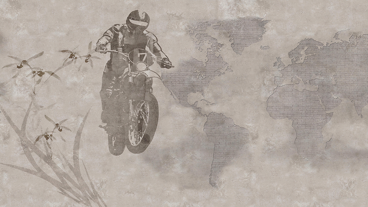 Vintage Motosiklet Desenli Duvar Kağıdı 