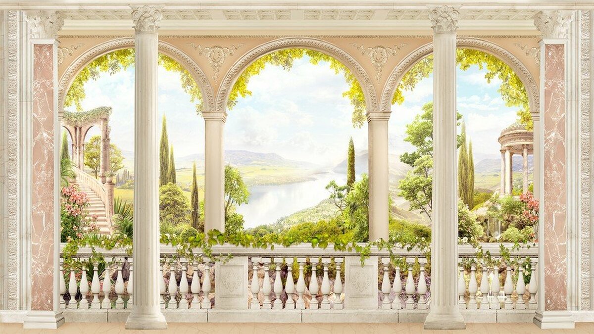 Cennet'e Açılan Sütunlu Balkon Duvar Kağıdı