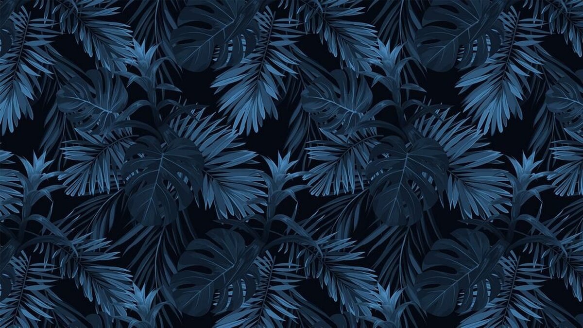 Gece Mavisi Palmiye Yaprakları Duvar Kğaıdı